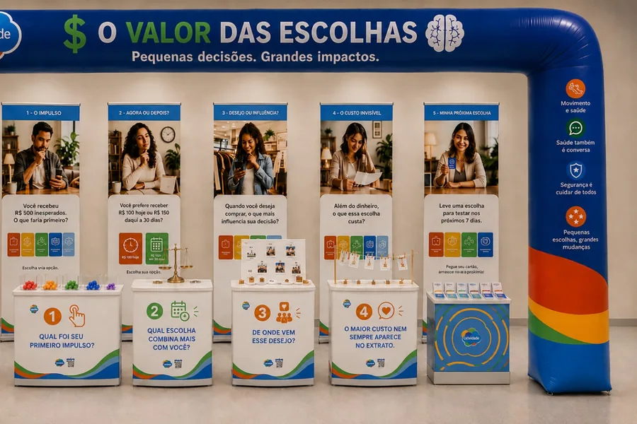 Estande de Saúde Financeira — experiência Catividade