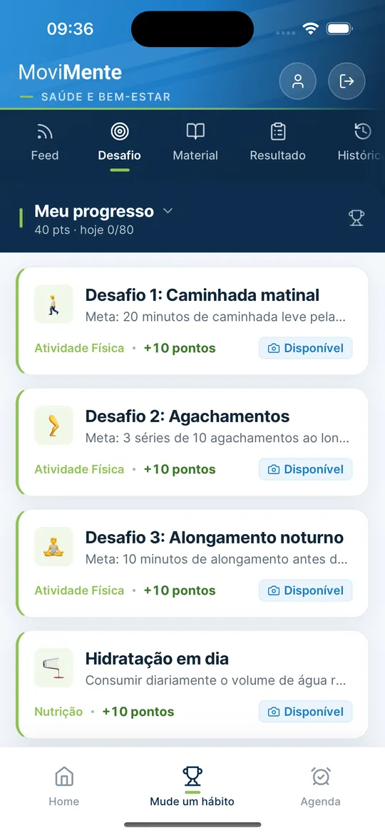 App Movimente: desafios da semana, com pontos por participação