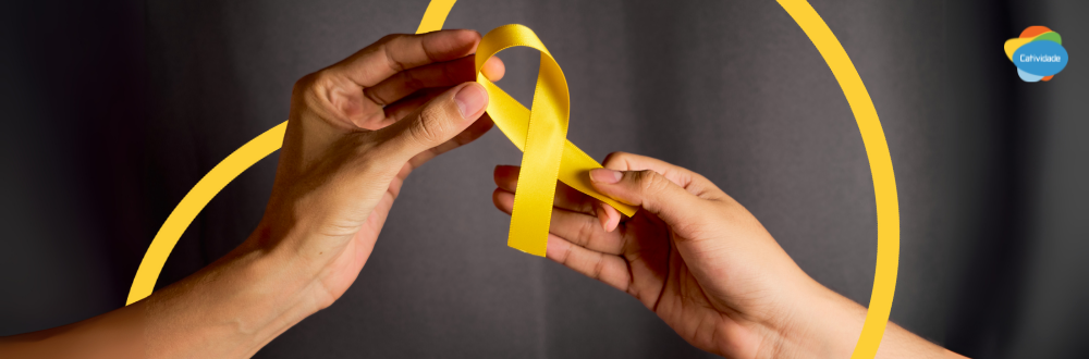 Laço amarelo em destaque, representando o Setembro Amarelo, símbolo da valorização da vida e da importância da saúde mental nas empresas.